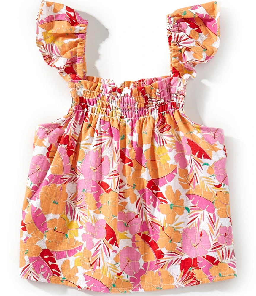 Copper Key Little Girls 2T-6X Tropical Floral Printed Flutter Sleeve Top