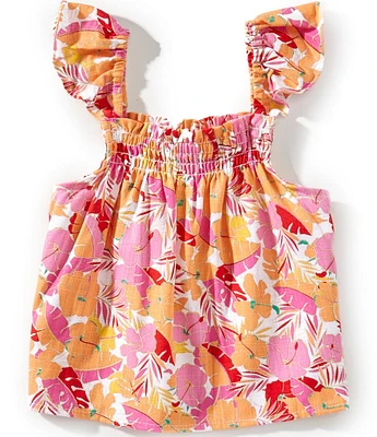 Copper Key Little Girls 2T-6X Tropical Floral Printed Flutter Sleeve Top