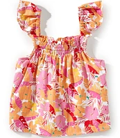 Copper Key Little Girls 2T-6X Tropical Floral Printed Flutter Sleeve Top
