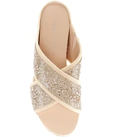 Copper Key Melrose Rhinestone Cross Band Platform Wedge Sandals