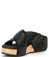 Copper Key Melrose Rhinestone Cross Band Platform Wedge Sandals