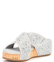 Copper Key Melrose Rhinestone Cross Band Platform Wedge Sandals