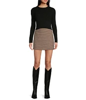 Copper Key Micro-Houndstooth Checked Mini Skirt