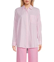 Copper Key Mini Stripe Print Oversized Fit Button-Front Woven Shirt