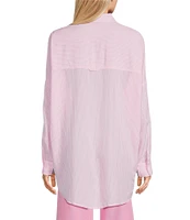 Copper Key Mini Stripe Print Oversized Fit Button-Front Woven Shirt