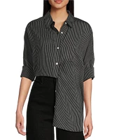 Copper Key Mini Stripe Print Oversized Fit Button-Front Woven Shirt