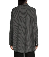 Copper Key Mini Stripe Print Oversized Fit Button-Front Woven Shirt