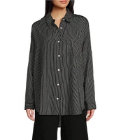 Copper Key Mini Stripe Print Oversized Fit Button-Front Woven Shirt