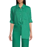 Copper Key Mini Stripe Print Oversized Fit Button-Front Woven Shirt