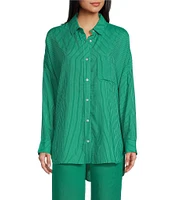 Copper Key Mini Stripe Print Oversized Fit Button-Front Woven Shirt