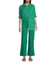 Copper Key Mini Stripe Print Oversized Fit Button-Front Woven Shirt