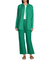 Copper Key Mini Stripe Print Oversized Fit Button-Front Woven Shirt
