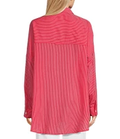 Copper Key Mini Stripe Print Oversized Fit Button-Front Woven Shirt