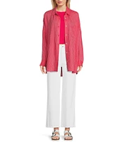 Copper Key Mini Stripe Print Oversized Fit Button-Front Woven Shirt