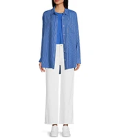 Copper Key Mini Stripe Print Oversized Fit Button-Front Woven Shirt