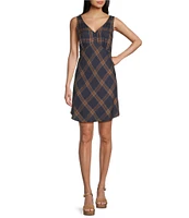 Copper Key Plaid Sleeveless V-Neck Dress