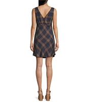 Copper Key Plaid Sleeveless V-Neck Dress