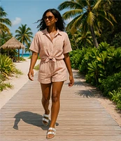 Copper Key Linen Stripe Coordinating Pull On Shorts