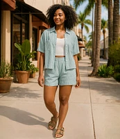 Copper Key Linen Stripe Coordinating Pull On Shorts