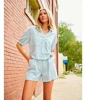Copper Key Linen Stripe Coordinating Pull On Shorts