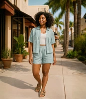 Copper Key Linen Stripe Coordinating Pull On Shorts