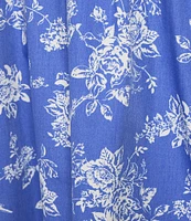 Copper Key Royal Floral Print Square Neck Short Puff Sleeve Smocked Back Dress
