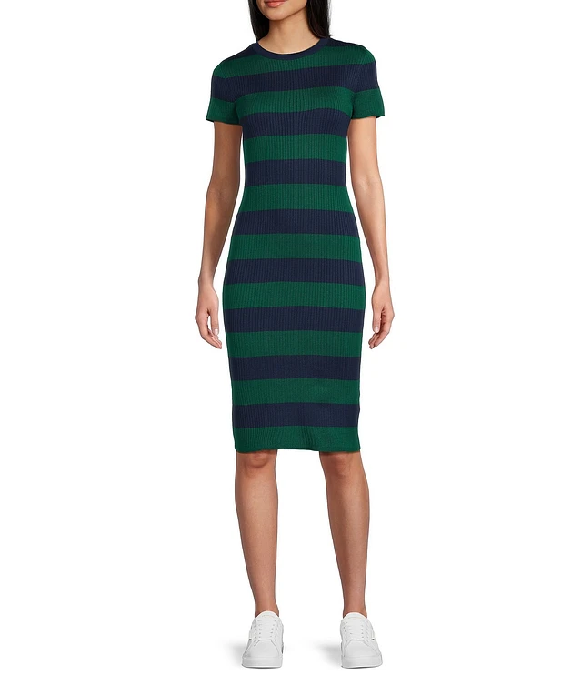 dillards sweater dress MILLE Brianna in Black L/XL Above Knee Women's Short Sleeve Rib Mini