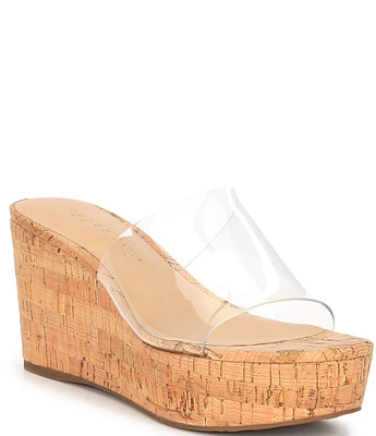 Copper Key Seaside Clear Vinyl Platform Cork Wedge Sandals