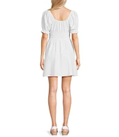 Copper Key Short Puff Sleeve Triple Elastic Waist Dress