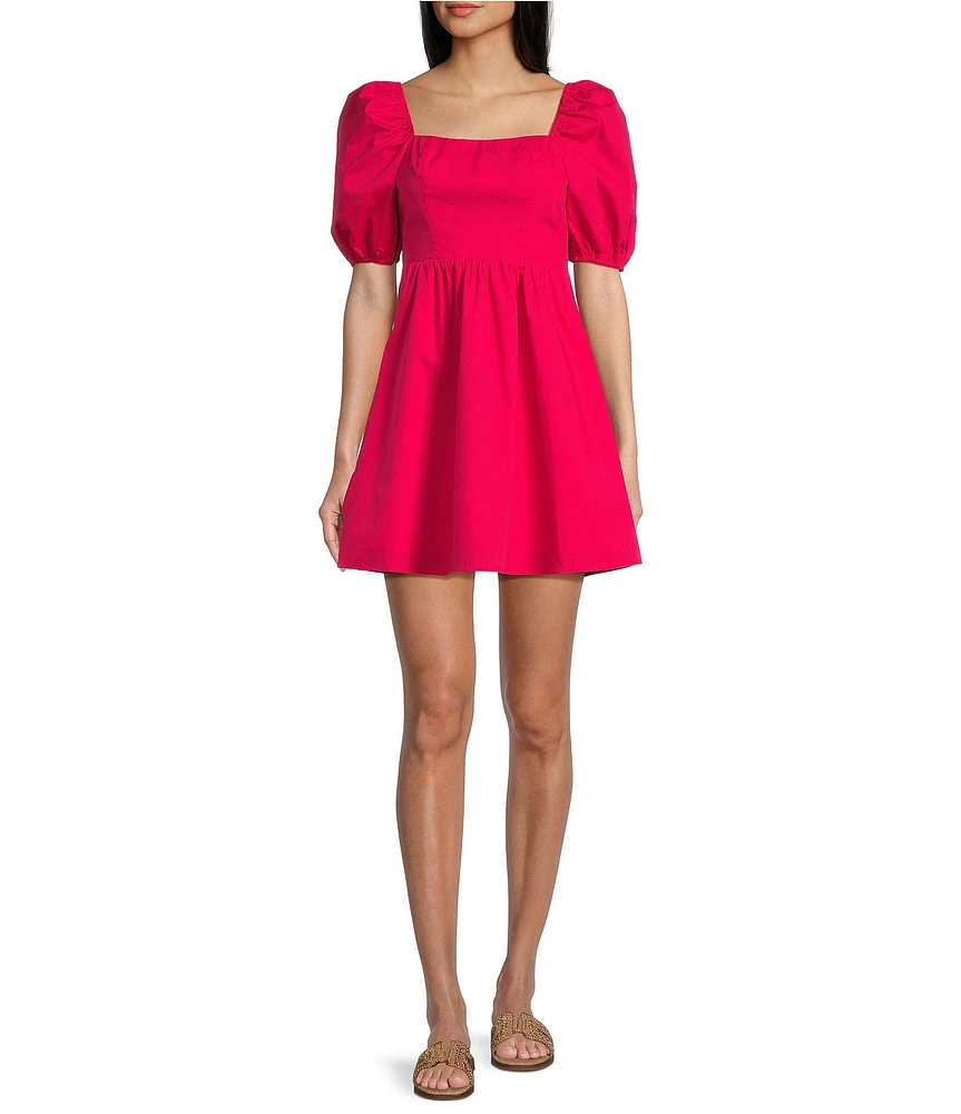 Copper Key Square Neck Puff Sleeve Dress