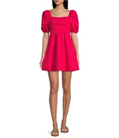 Copper Key Square Neck Puff Sleeve Dress