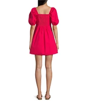 Copper Key Square Neck Puff Sleeve Dress