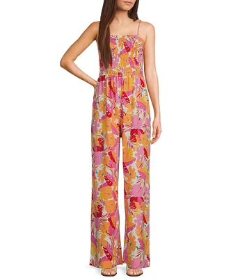 Copper Key Square Neck Smocked Jumpsuit