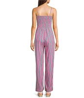 Copper Key Square Neck Stripe Smocked Jumpsuit