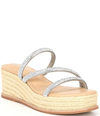 Copper Key Sugar Rhinestone Espadrille Strappy Platform Wedge Sandals