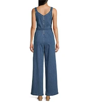 Copper Key Tie Front Wide Leg Denim Jumpsuit