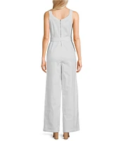 Copper Key Tie Front Wide Leg Denim Jumpsuit
