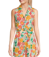 Copper Key Woven Coordinating Floral Printed Sleeveless Tie Front Top