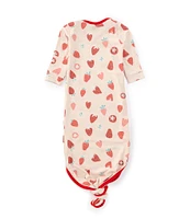 Copper Pearl Baby Girls Newborn-6 Months Strawberry Print Long Sleeve Knotted Gown