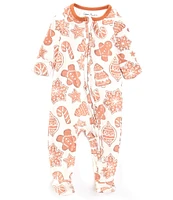 Copper Pearl Baby Newborn-24 Months Christmas Cookie Print Long Sleeve Zip Front Footie