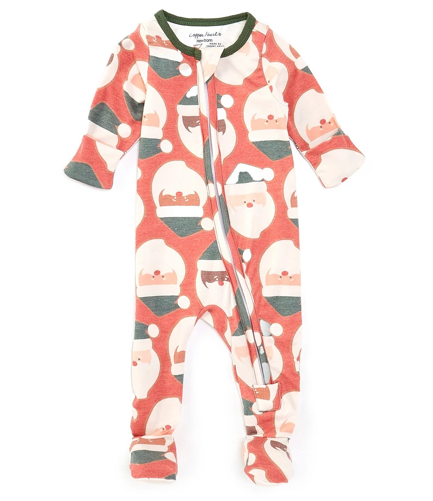 Copper Pearl Baby Newborn-24 Months Santa Clause Print Long Sleeve Zip Front Footie