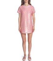 COREY LYNN CALTER Aida Sequin Mesh Round Neck Short Sleeve Dress