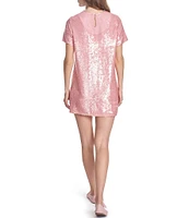 COREY LYNN CALTER Aida Sequin Mesh Round Neck Short Sleeve Dress