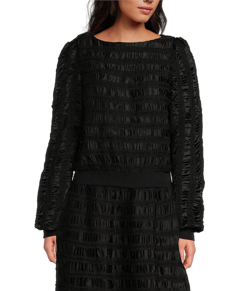 COREY LYNN CALTER Alma Stripe Woven Bateau Neck Long Sleeve Top