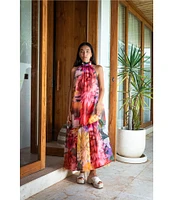 COREY LYNN CALTER Avalon Floral Organza Halter Neck A-Line Ruffle Hem Sleeveless Dress