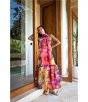COREY LYNN CALTER Avalon Floral Organza Halter Neck A-Line Ruffle Hem Sleeveless Dress