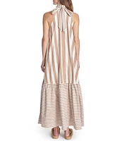 COREY LYNN CALTER Avalon Woven Contrast Stripe Halter Neck Sleeveless Maxi Dress