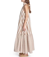 COREY LYNN CALTER Avalon Woven Contrast Stripe Halter Neck Sleeveless Maxi Dress