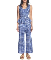 COREY LYNN CALTER Coordinating Chelsea Gingham Plaid Print Scoop Neck Sleeveless Peplum Top