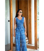 COREY LYNN CALTER Coordinating Chelsea Gingham Plaid Print Scoop Neck Sleeveless Peplum Top